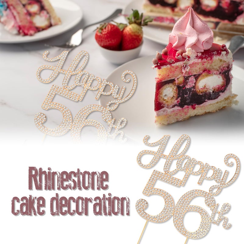 LASKYER Happy 56th Birthday Decorations,56th Birthday Gold Rhinestone Cake Topper - Cheers to 56 Years Old Bday Party Metal Sparkly Cake Centerpieces Sign. - Image 3